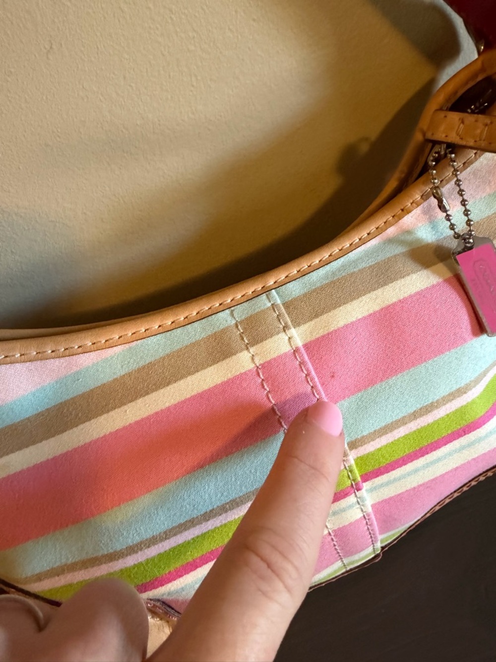 Coach Pink, Light Blue & Tan Striped Shoulder Bag - Picture 6 of 13